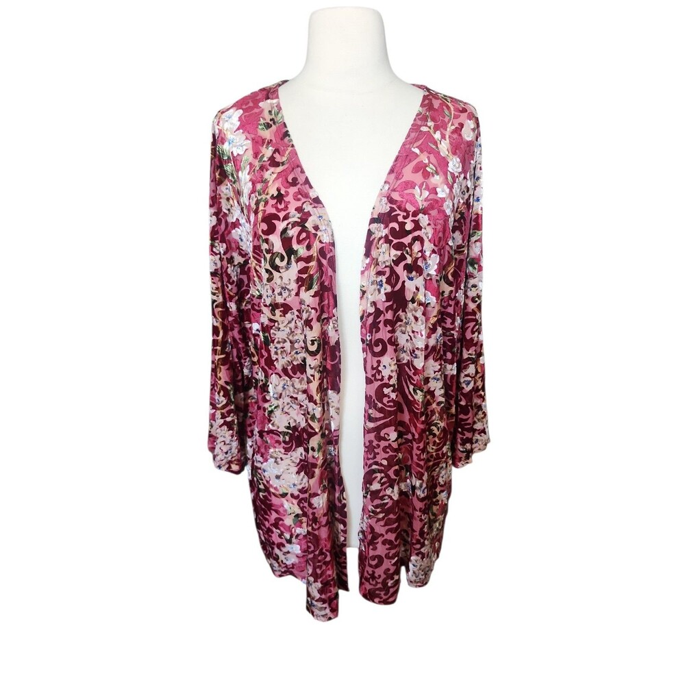 Always Indigo Velvet Burnout Open Front Tunic Womens 3X Wine Sheer Whimsigoth